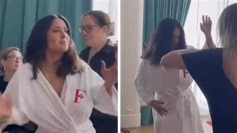 salma hayek dancing naked|Salma Hayek flashes naked body accidentally during cheeky dance